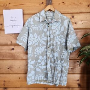 Two Paddles Vintage Hawaiian Made‎ Button Shirt Tropical Floral Luau Beach Sz XL